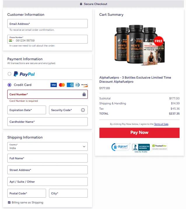 AlphaFuel pro order page